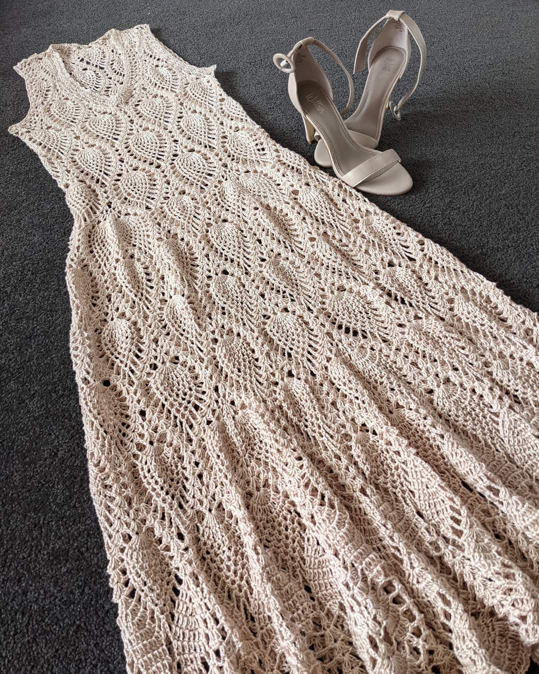 Hand-crocheted white lace dress